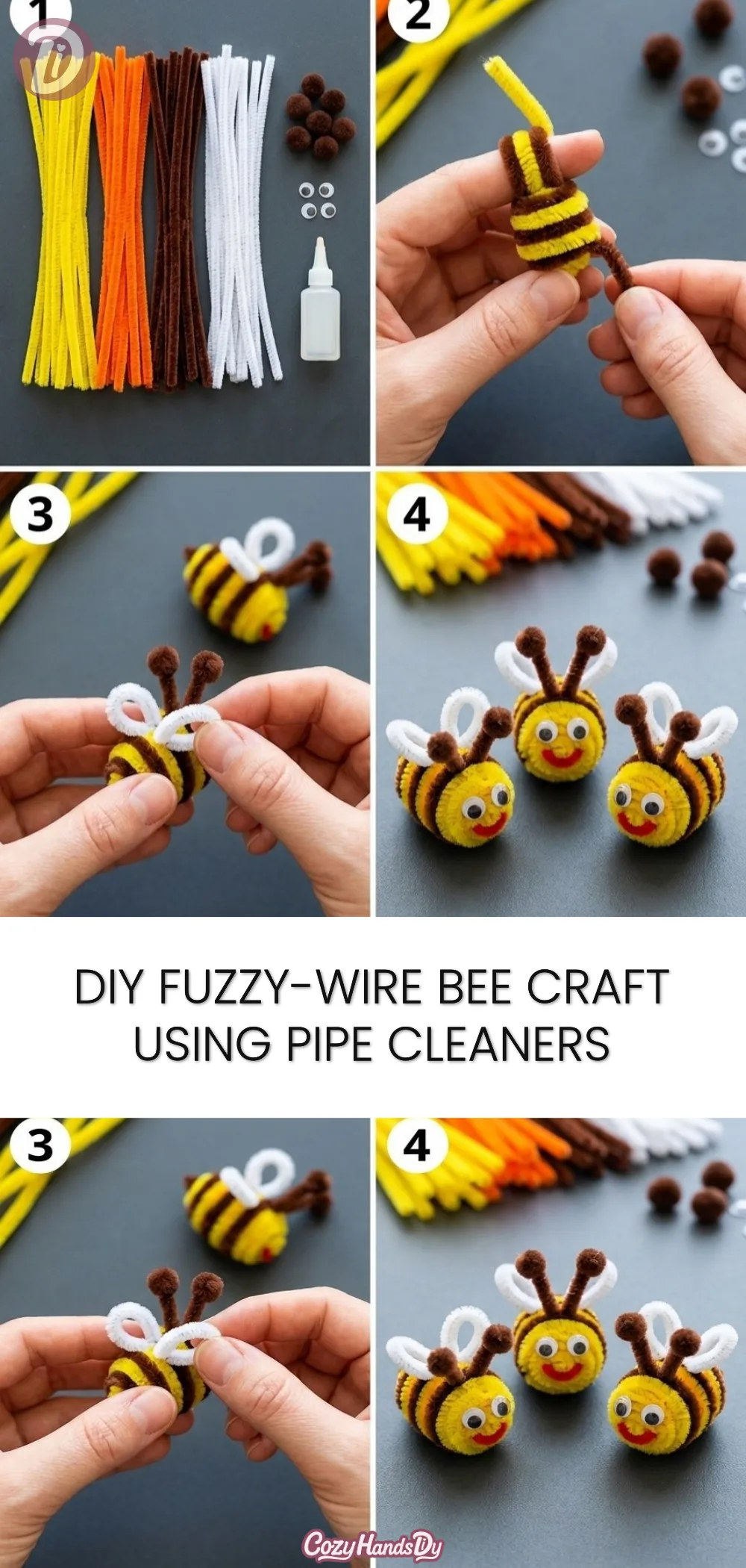 DIY Fuzzy-Wire Bee Craft Using Pipe Cleaners