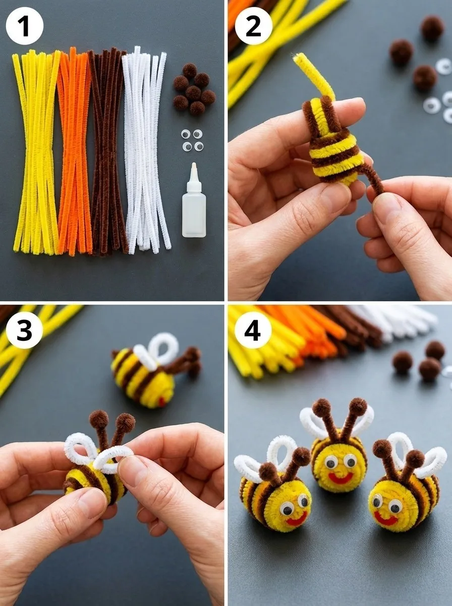 DIY Fuzzy-Wire Bee Craft Using Pipe Cleaners