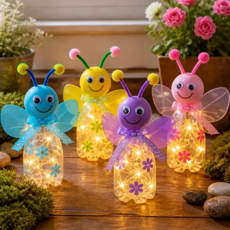 DIY glowing firefly bottle lights illuminating a cozy space