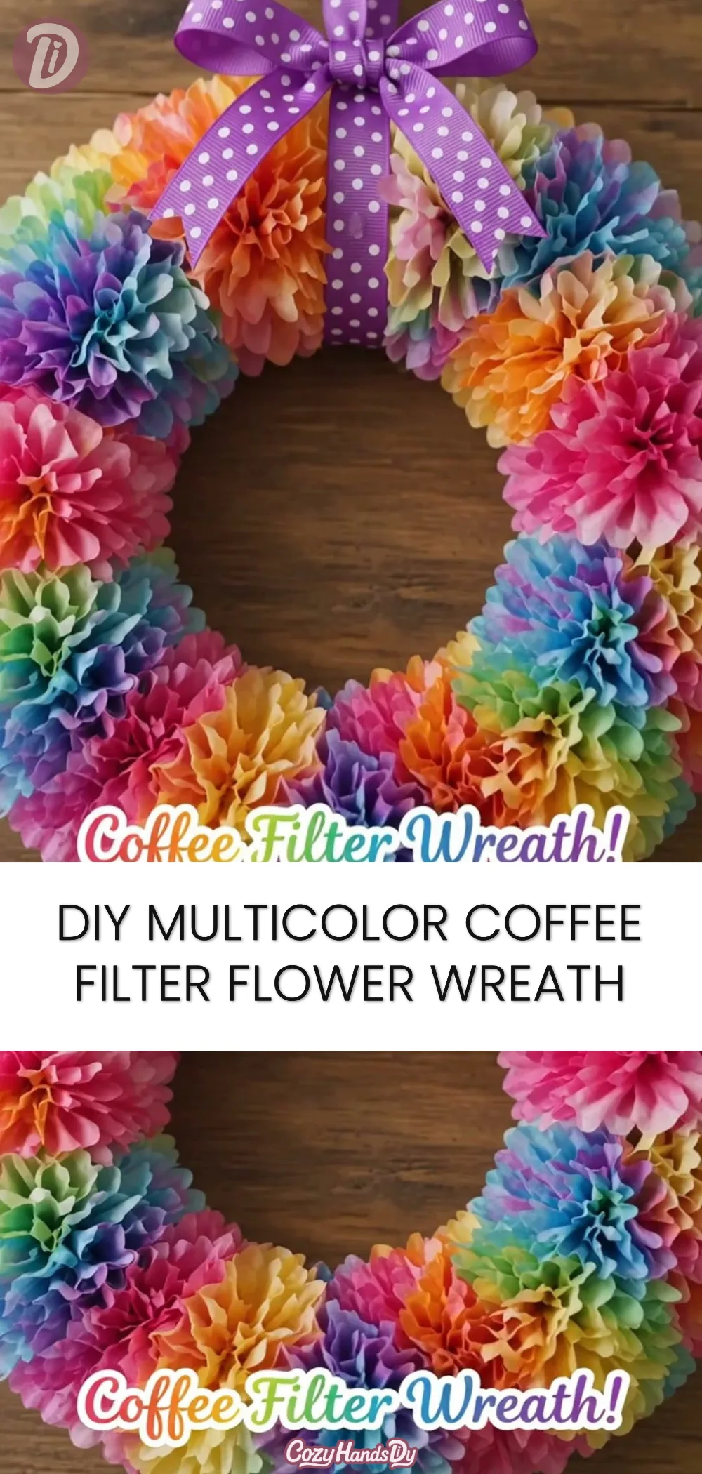 DIY Multicolor Coffee Filter Flower Wreath