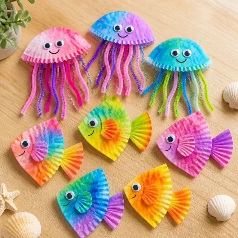 Colorful DIY ocean creature crafts made from coffee filters