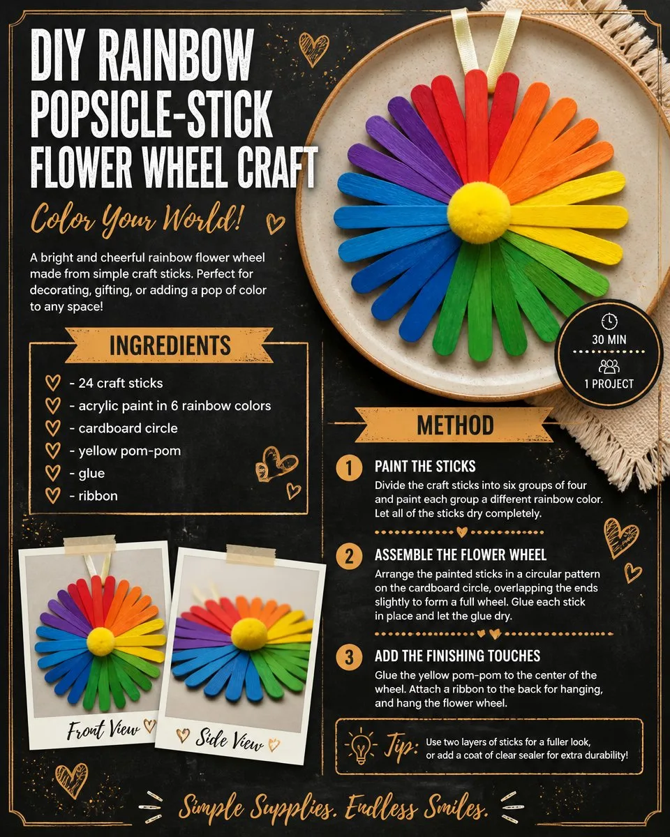 DIY Rainbow Flower Wheel Craft Using Popsicle Sticks
