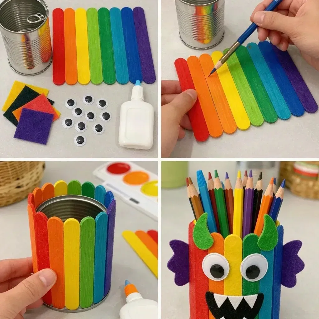 DIY Rainbow Monster Pencil Caddy Using Craft Sticks 6 DIY Rainbow Monster Pencil Caddy Using Craft Sticks