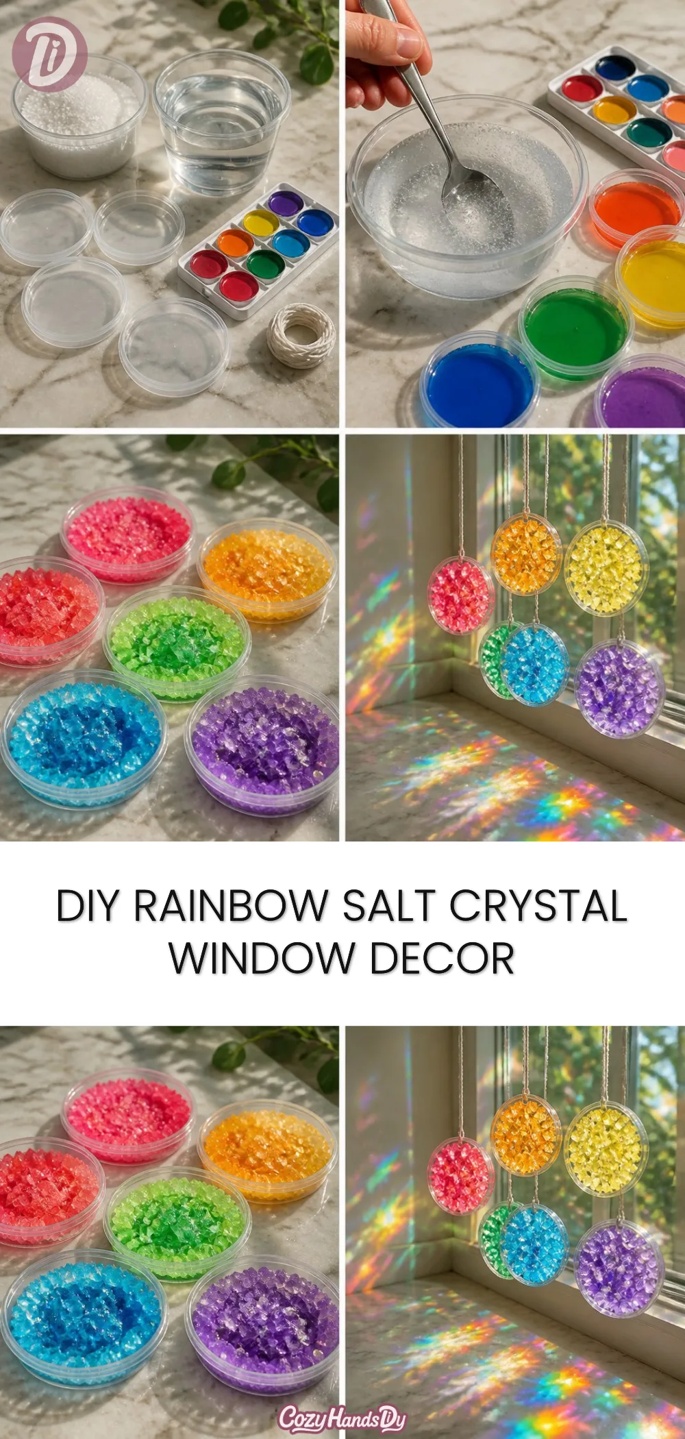 DIY Rainbow Salt Crystal Window Decor
