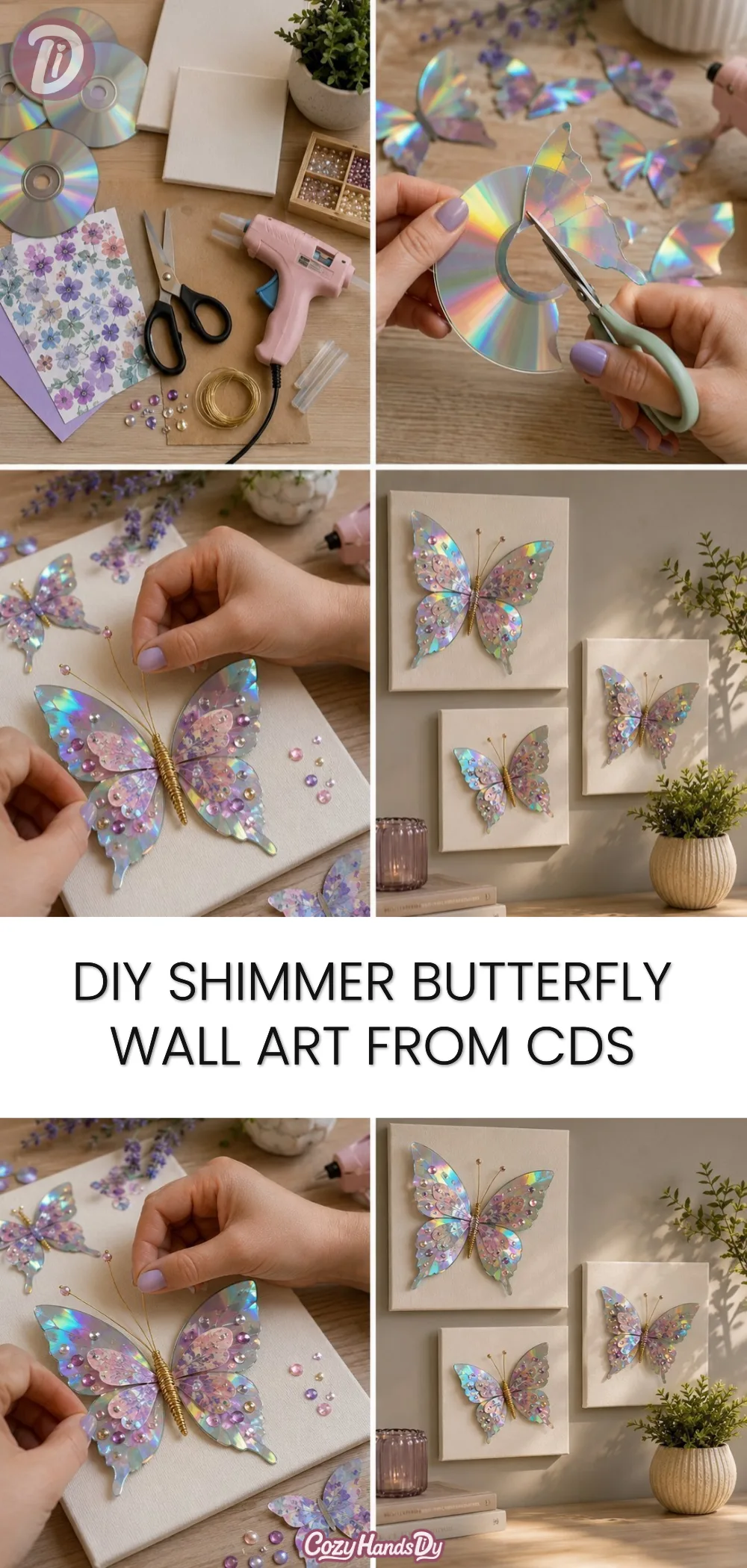 DIY Shimmer Butterfly Wall Art from CDs