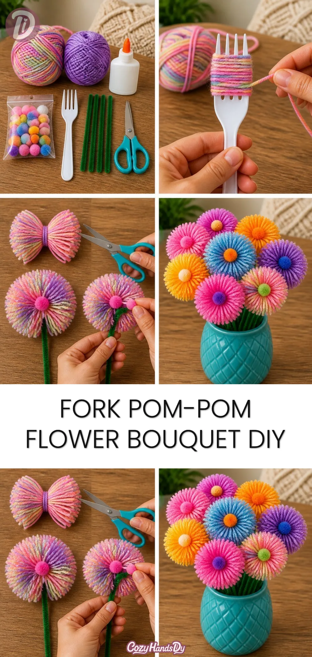 Fork Pom-Pom Flower Bouquet DIY