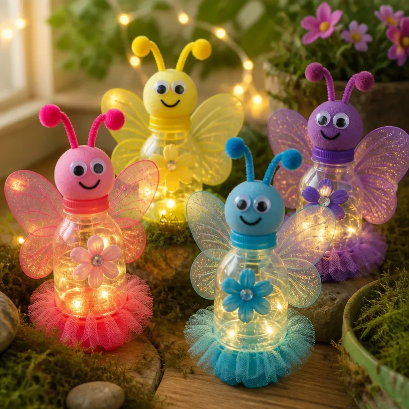 DIY glowing firefly bottle lights tutorial with vibrant illumination.