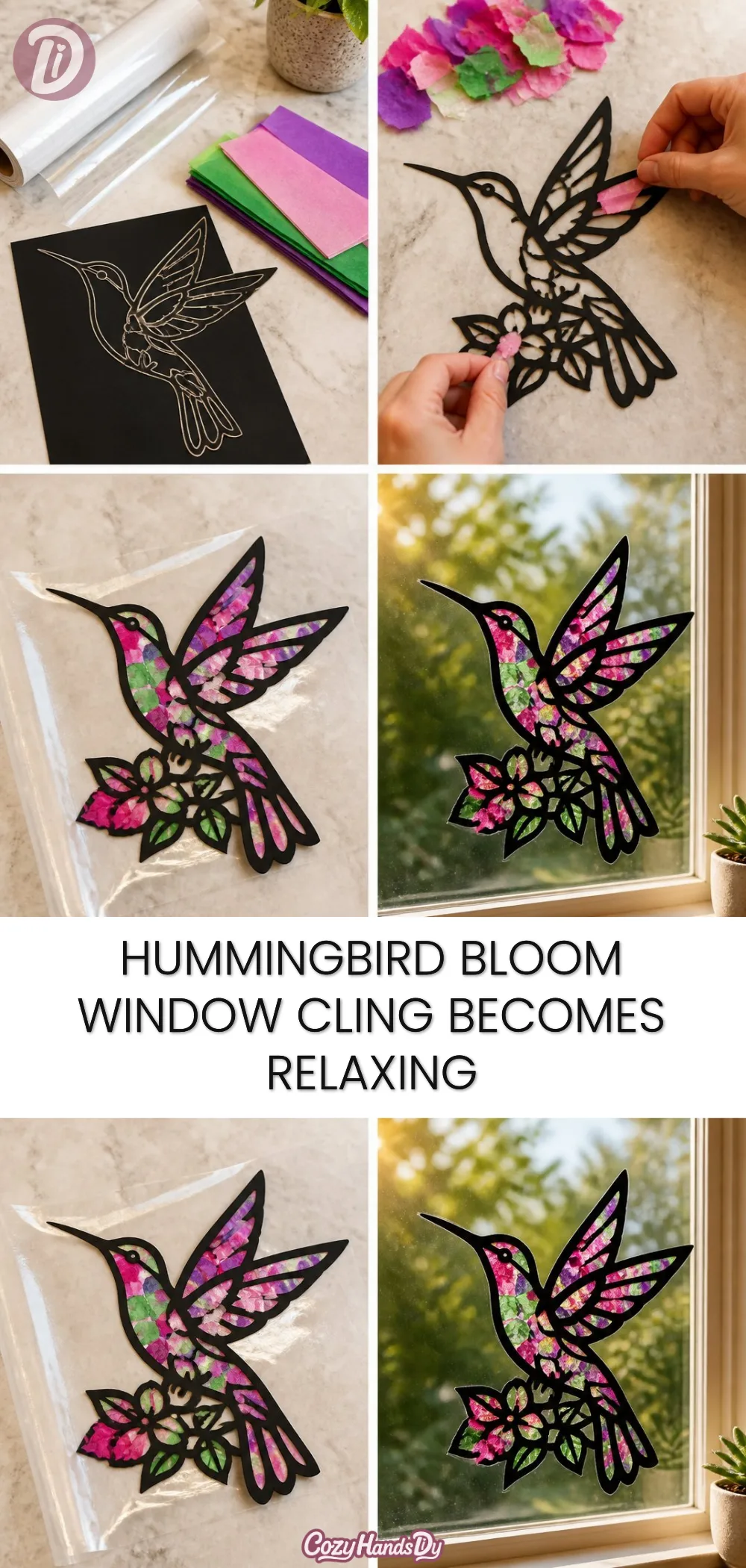 Hummingbird Bloom Window Cling Becomes Relaxing