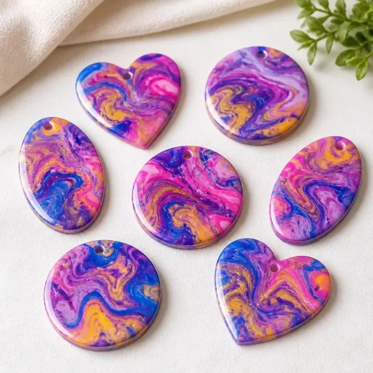 Colorful nail polish marbling crafts demonstrating DIY marble techniques.