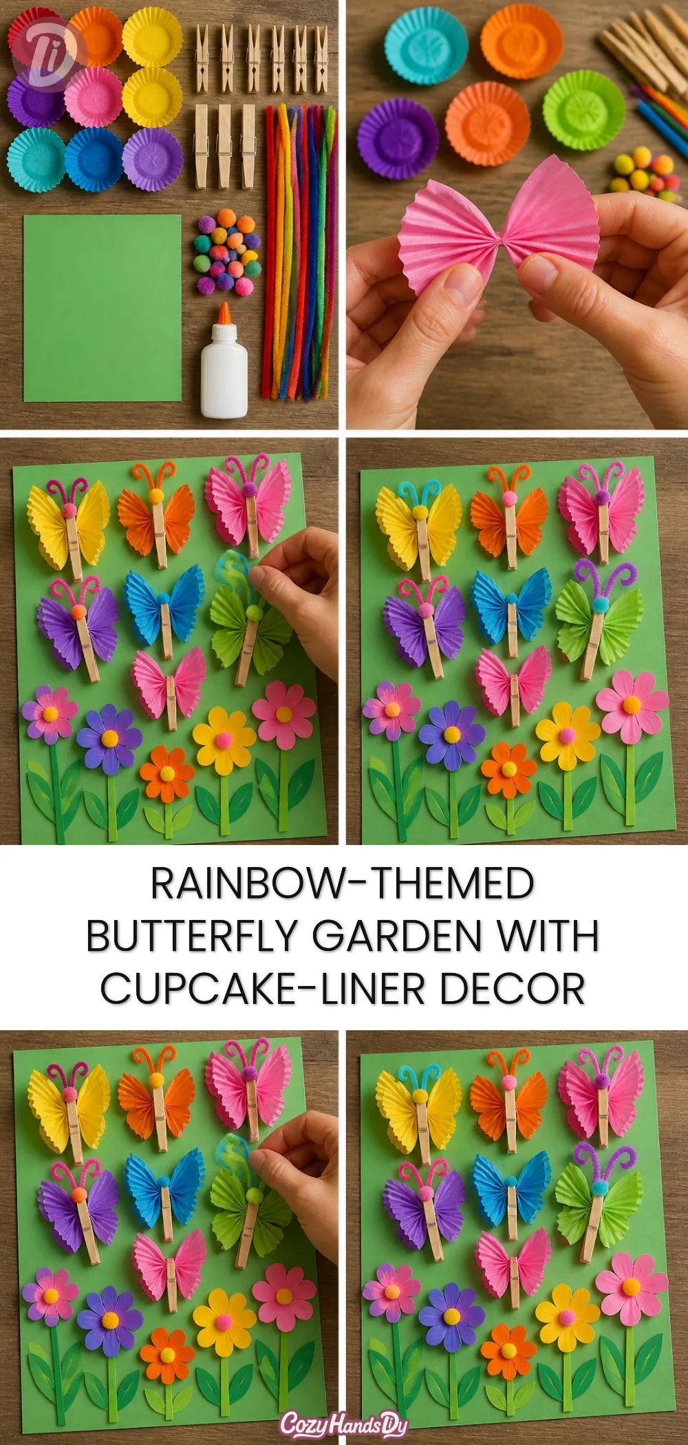 Rainbow-Themed Butterfly Garden with Cupcake-Liner Decor
