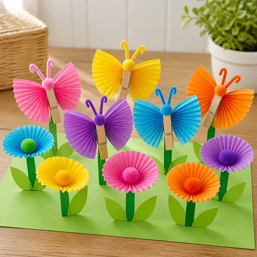 Rainbow-Themed Butterfly Garden with Cupcake-Liner Decor 7 Rainbow-Themed Butterfly Garden with Cupcake-Liner Decor