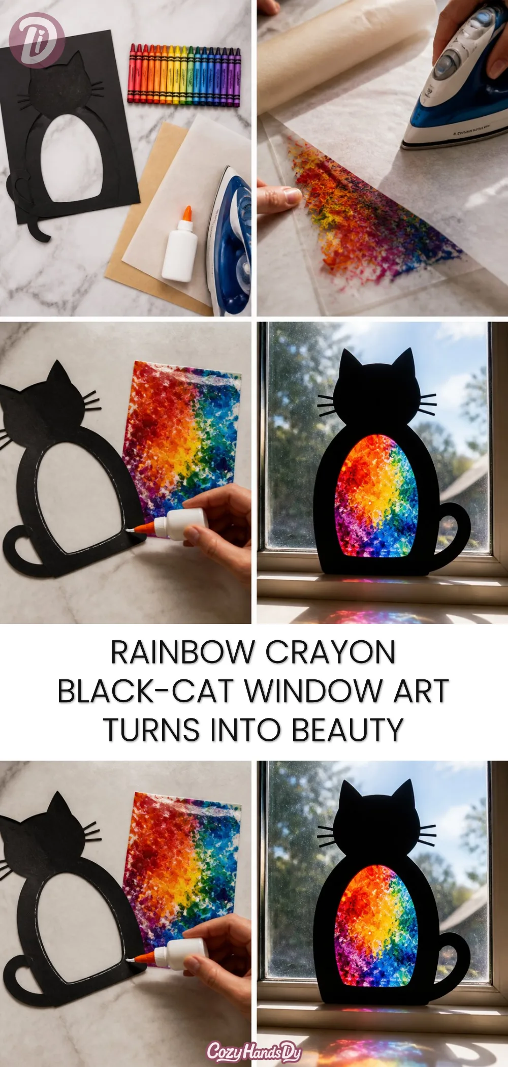 Rainbow Crayon Black-Cat Window Art Turns Into Beauty