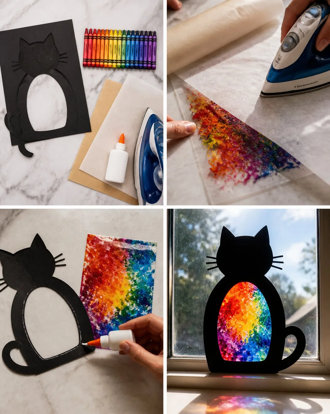 Rainbow Crayon Black-Cat Window Art Turns Into Beauty
