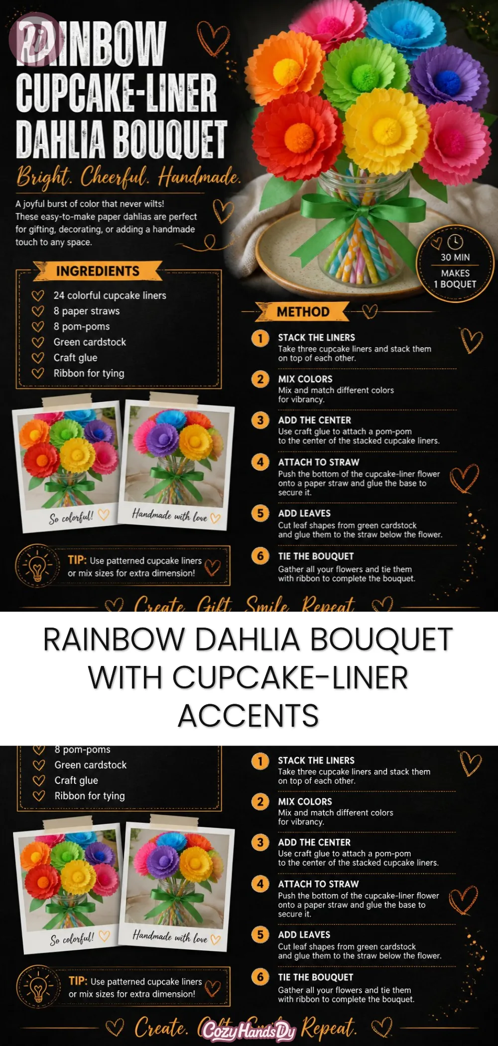 Rainbow Dahlia Bouquet with Cupcake-Liner Accents