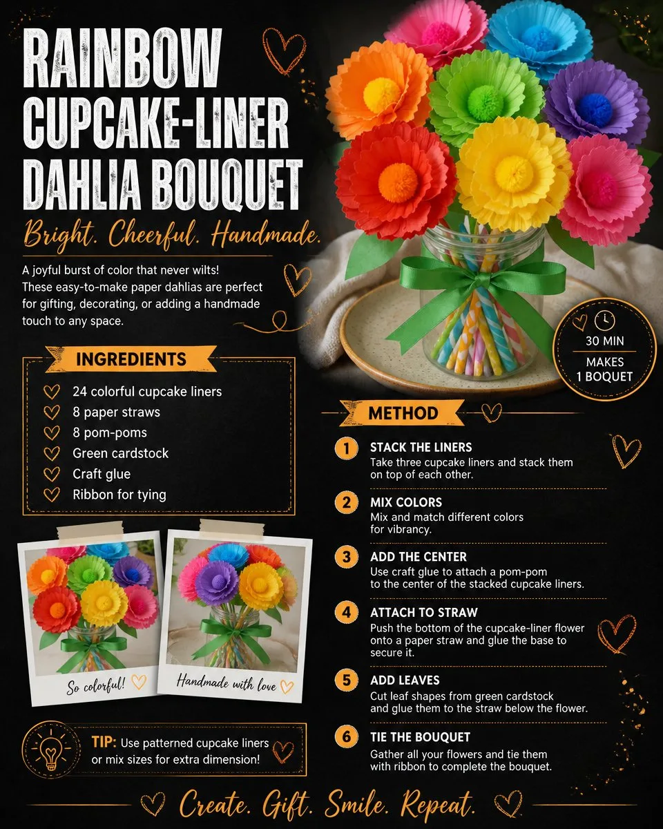 Rainbow Dahlia Bouquet with Cupcake-Liner Accents