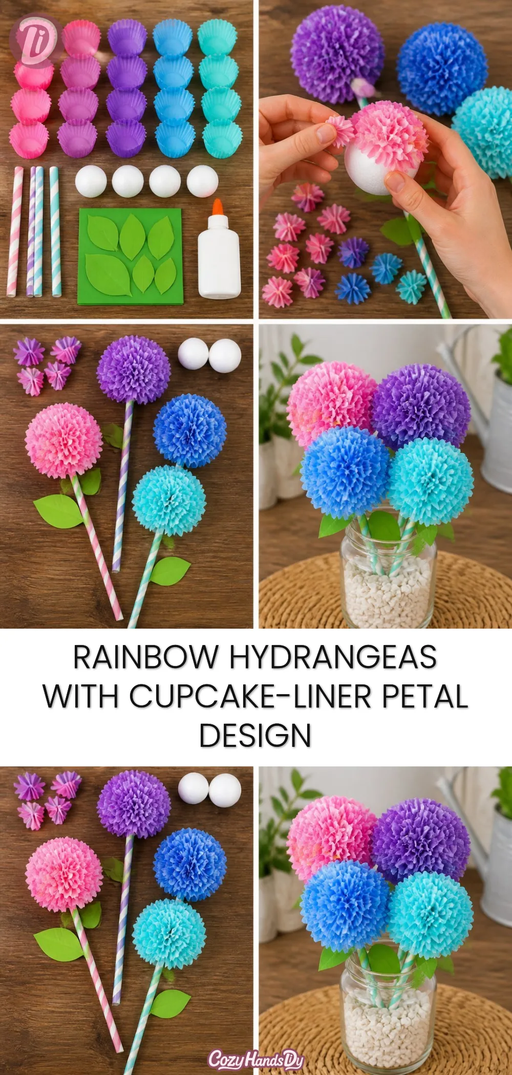 Rainbow Hydrangeas With Cupcake-Liner Petal Design