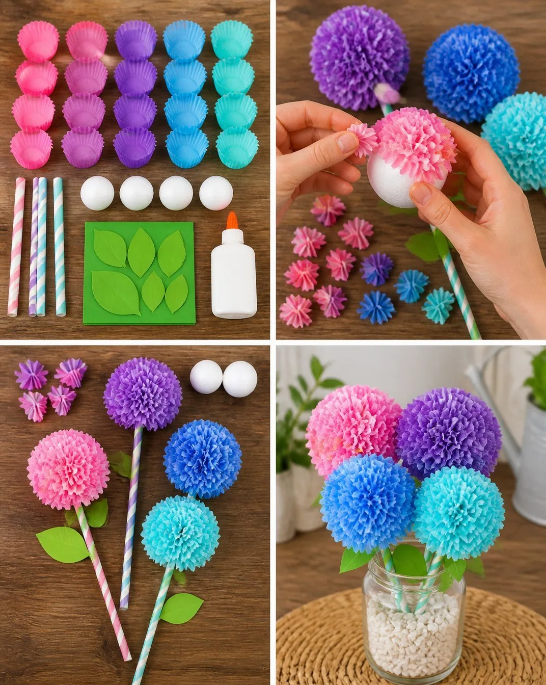 Rainbow Hydrangeas with Cupcake-Liner Petal Design
