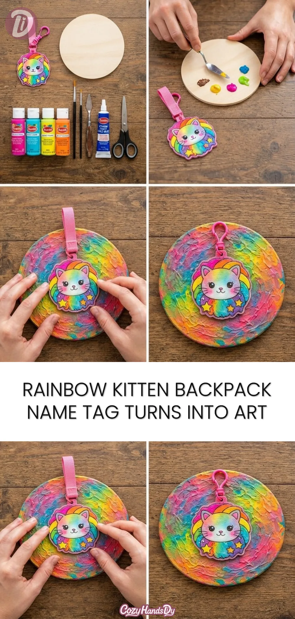 Rainbow Kitten Backpack Name Tag Turns Into Art