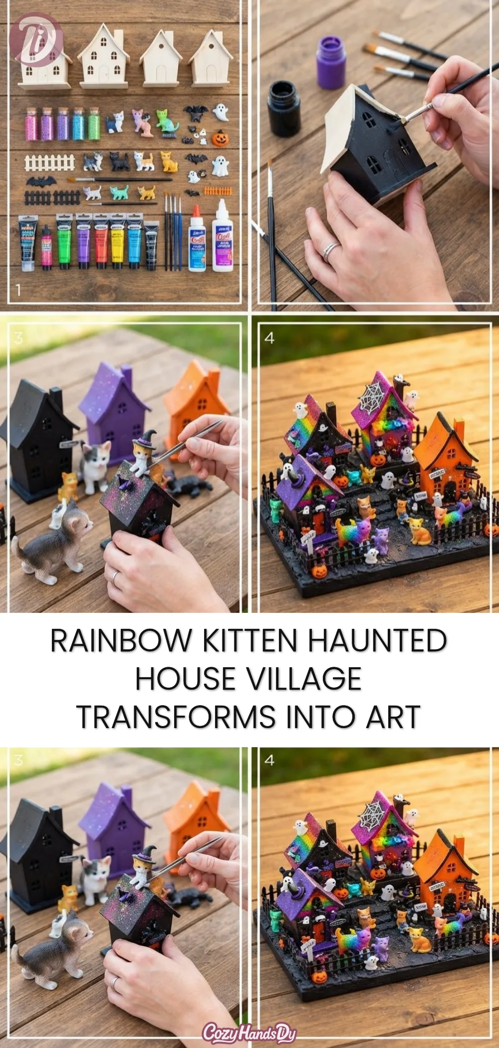 Rainbow Kitten Haunted House Village Transforms Into Art