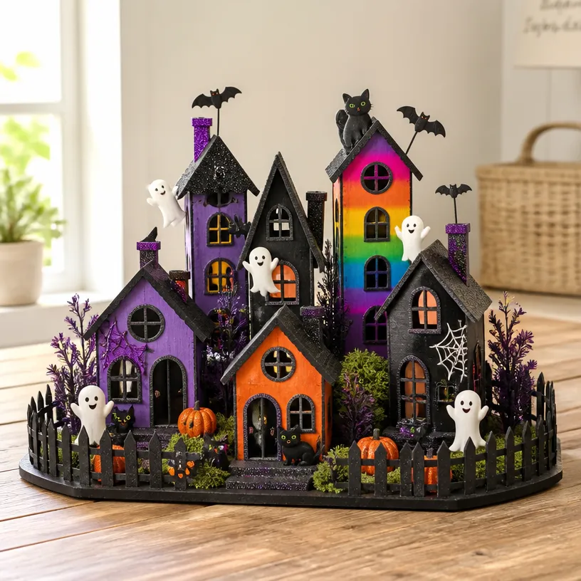 Rainbow Kitten Haunted House Village Transforms Into Art