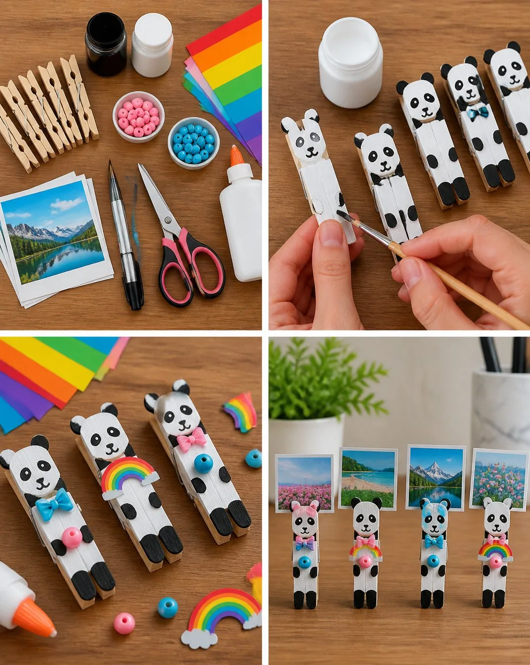 Rainbow Panda Clothespin Photo Holder - Cute Desk Accessory