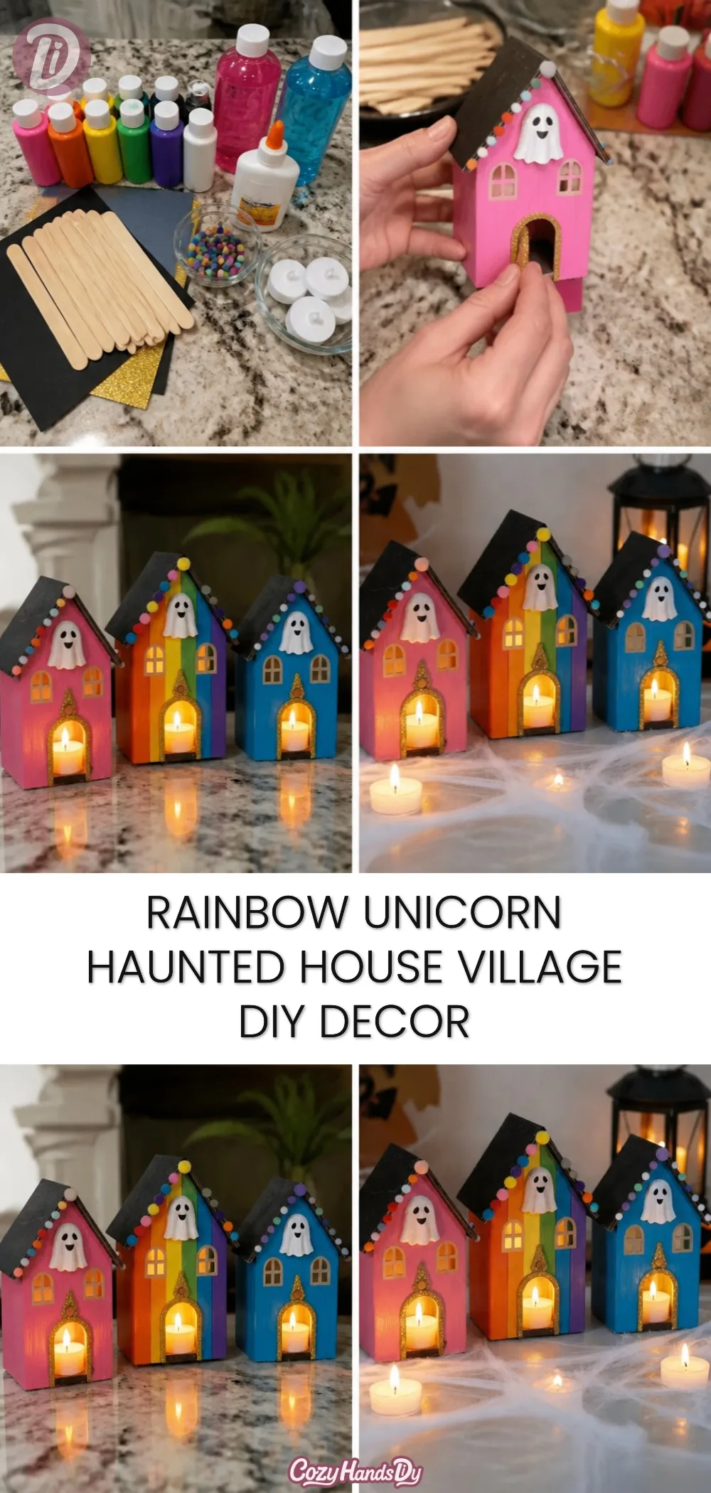 Rainbow Unicorn Haunted House Village DIY Decor