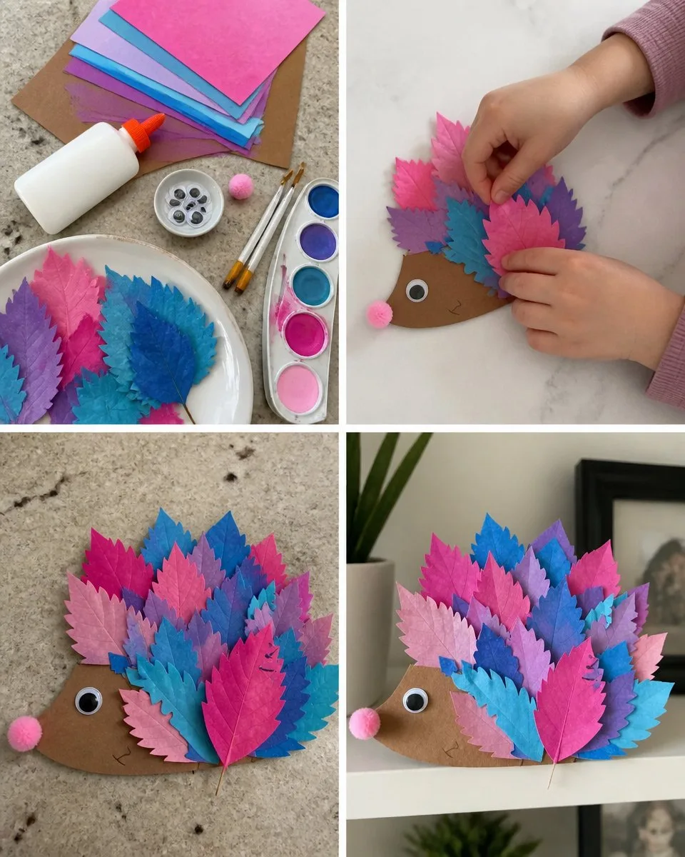 Rainbow Watercolor Hedgehog Craft Using Leaves 2 Rainbow Watercolor Hedgehog Craft Using Leaves