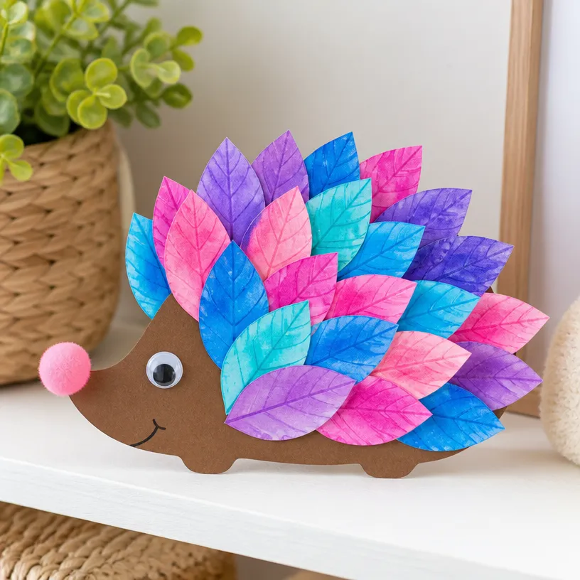 Rainbow Watercolor Hedgehog Craft Using Leaves 3 Rainbow Watercolor Hedgehog Craft Using Leaves