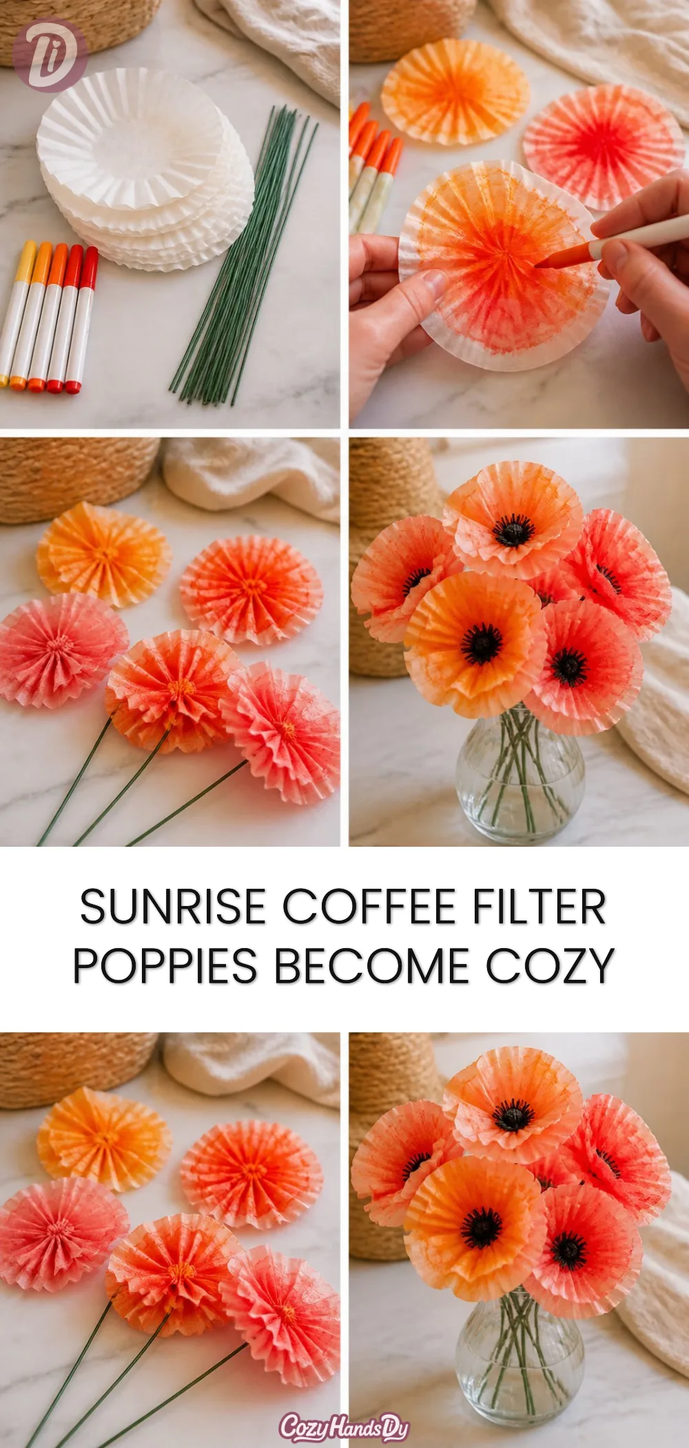 Sunrise Coffee Filter Poppies Become Cozy